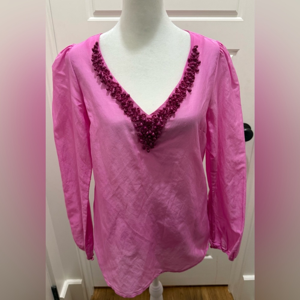 NWT. Banana Republic. Silk Blend Beaded Blouse. Pink. Size Small.